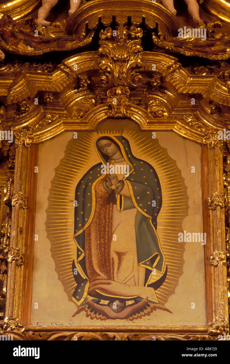 Virgin of Guadalupe, Las Rosas Church, Iglesia de Las Rosas, city of Morelia, Michoacan State, Mexico Stock Photo