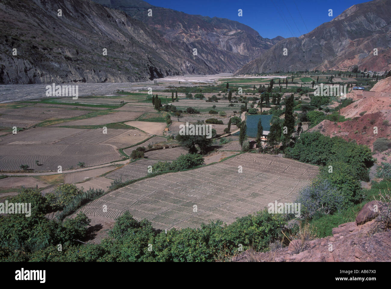 Valley Rio Abajo below La Paz vegetable producing area for capitol of Bolivia Stock Photo