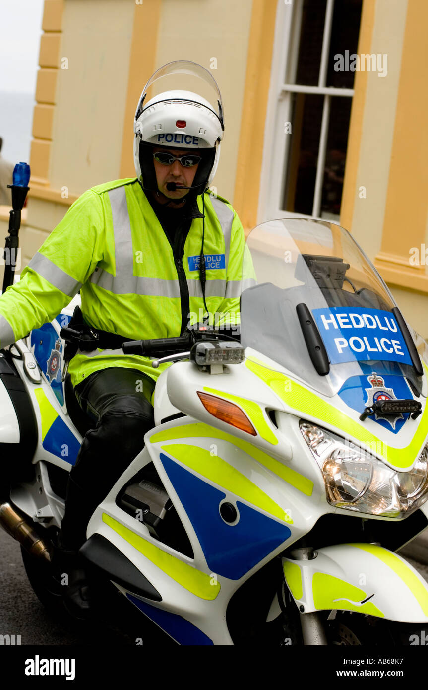 Policeman in uniform on motorbike, Wales UK Stock Photo - Alamy