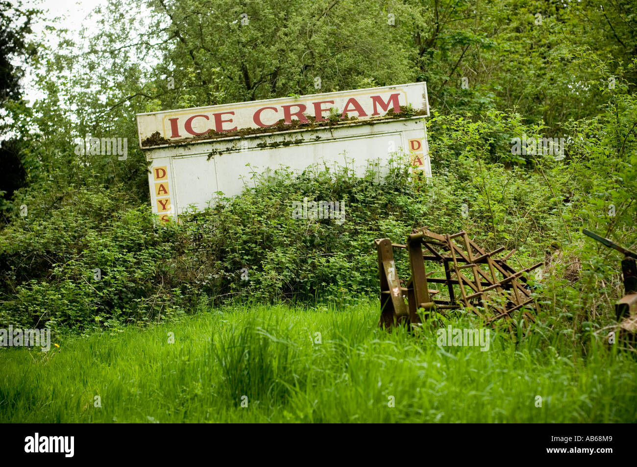 Abandoned Ice Cream trailer in the woods Stock Photo Alamy