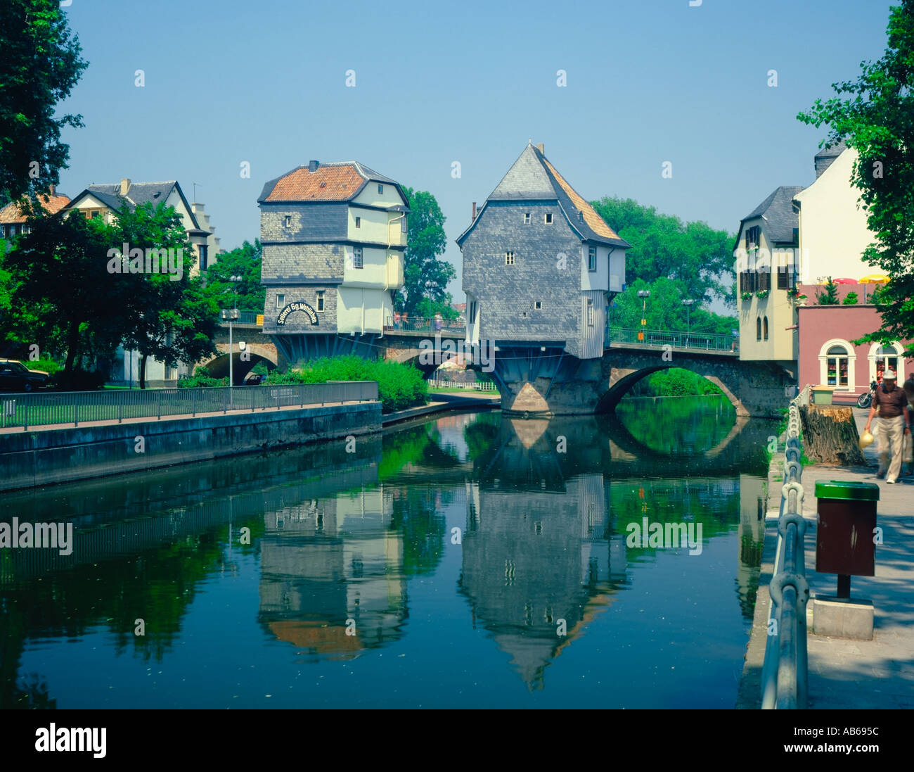 village of Bad Kreuznach Germany and Nahe River Stock Photo