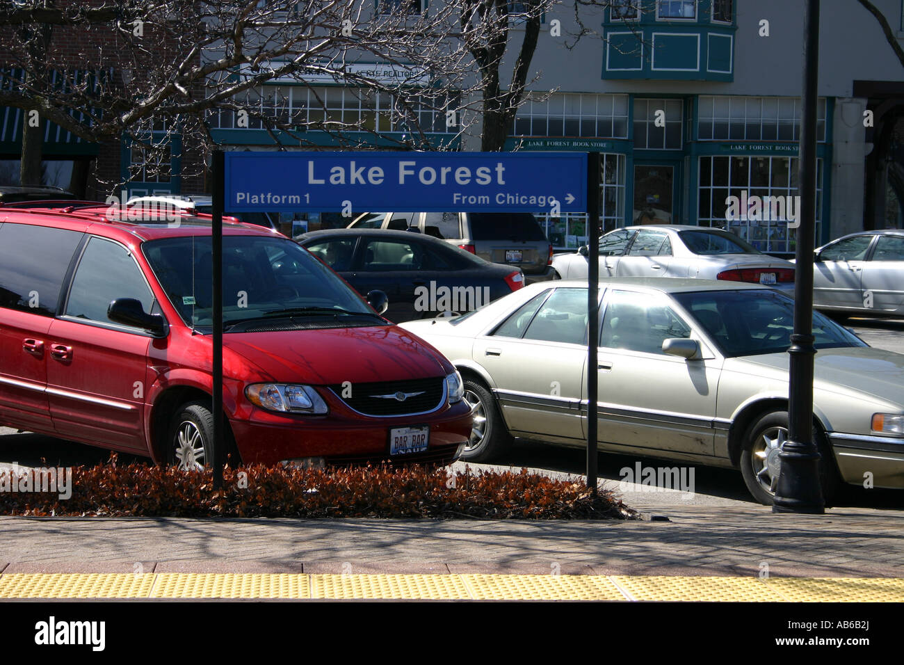Car parking lot for the Metra train station Lake Forest Illinois Stock