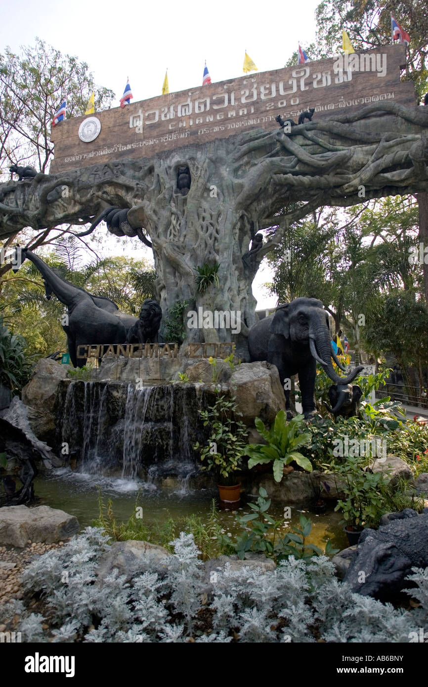 Animal Sculpture Arch Entrance With Elephants Giraffe And Waterfall At