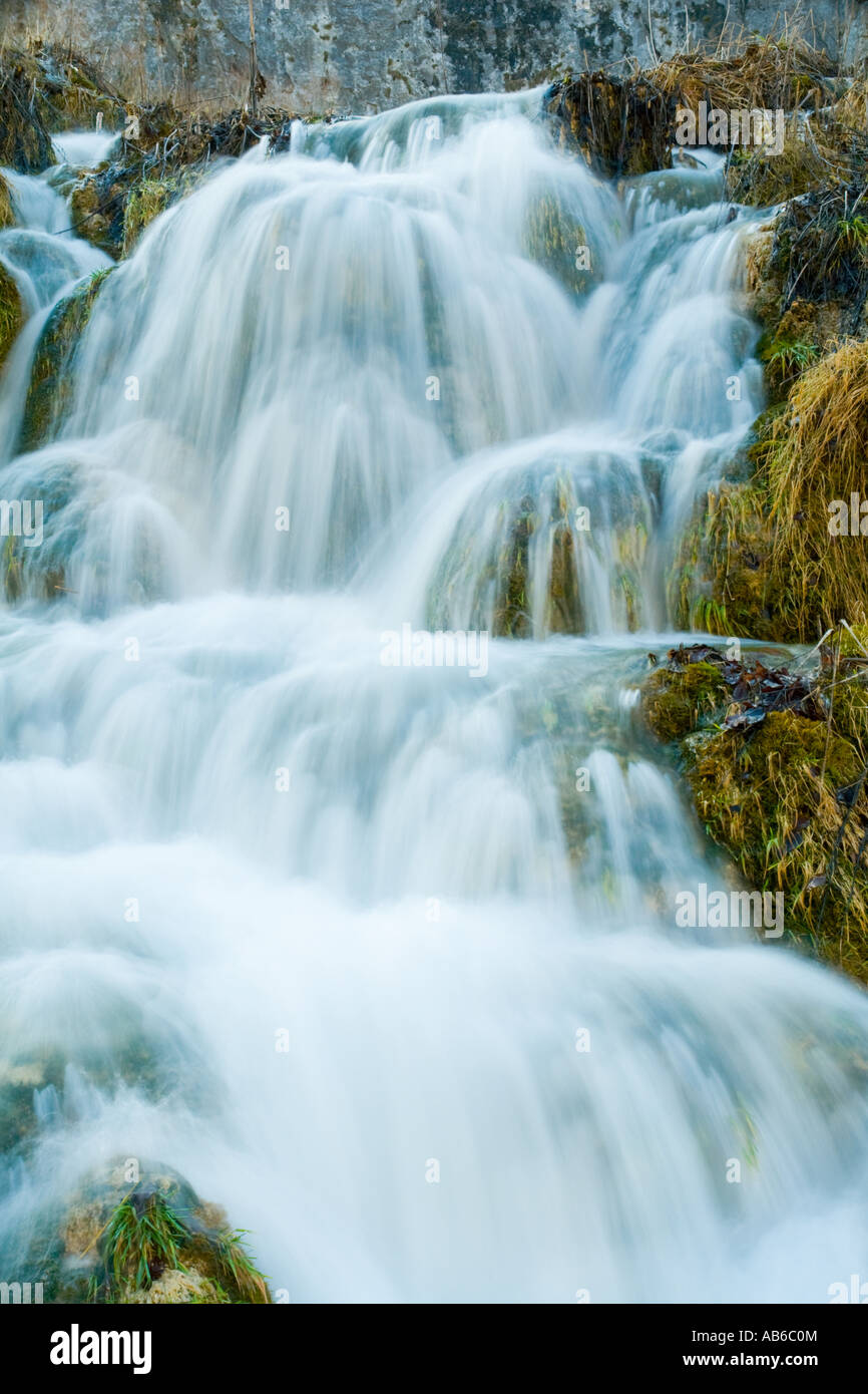 Plitvice lakes, cascading waterfall, Croatia, Lower lakes area longexposure scenic Stock Photo