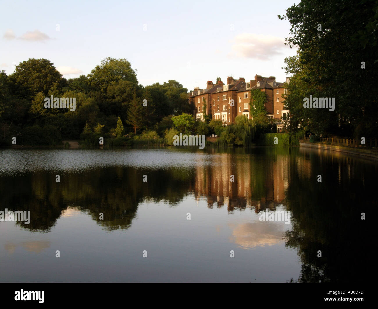 South Hill Park houses overlooking a pond on Hampstead Heath London