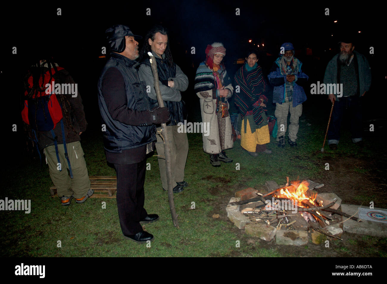 Rainbow Circle Gathering with talking stick taking place in South London. Stock Photo