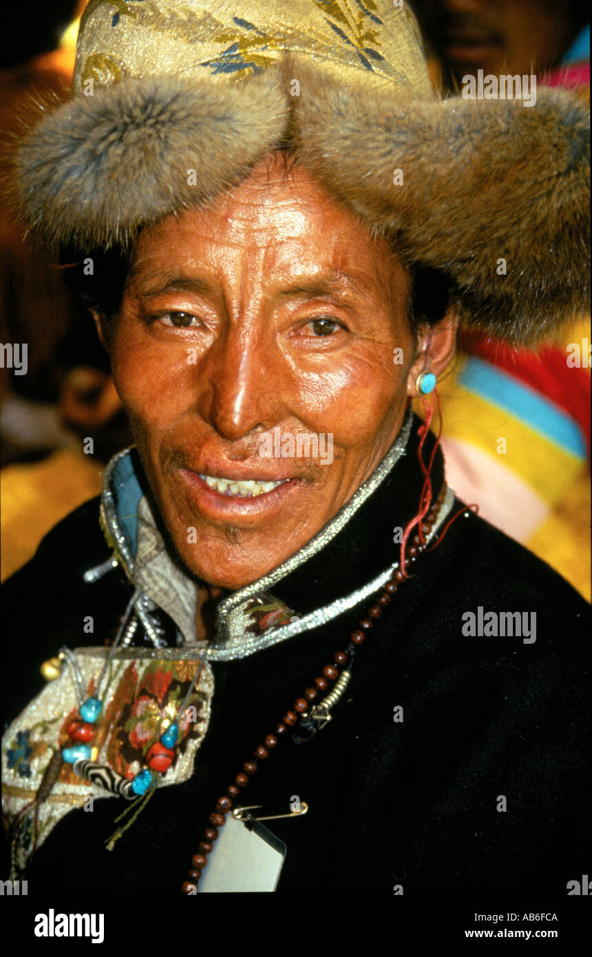 Tibetan Nomad wearing fur hat Stock Photo Alamy