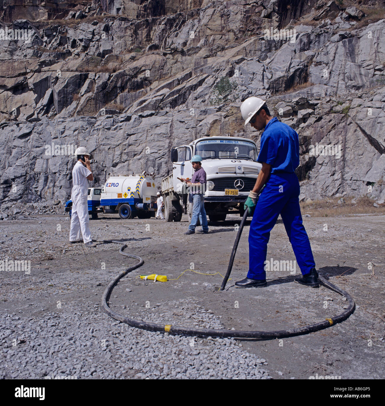 Drilling holes for explosives in mining industry, Brazil Stock Photo 7310948 Alamy