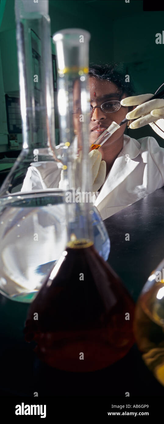 Chemical analysis of fluids for the production of catalysts in Malaysia Stock Photo