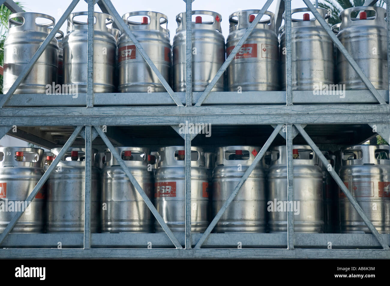 Gas bottles on back of lorry in Spain Stock Photo