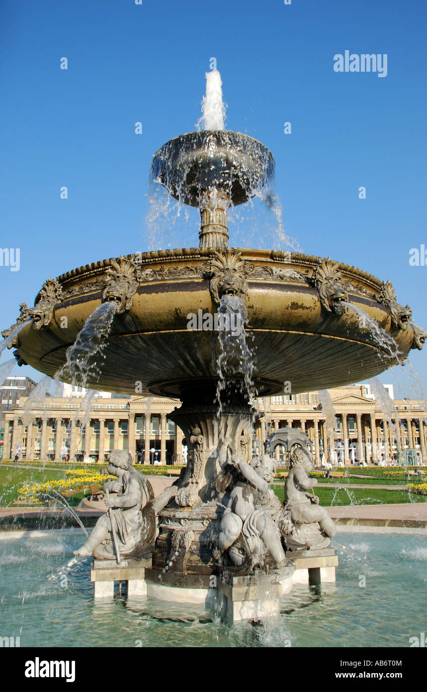 Four river fountain Schlossplatz Stuttgart Baden Wuerttemberg Germany ...