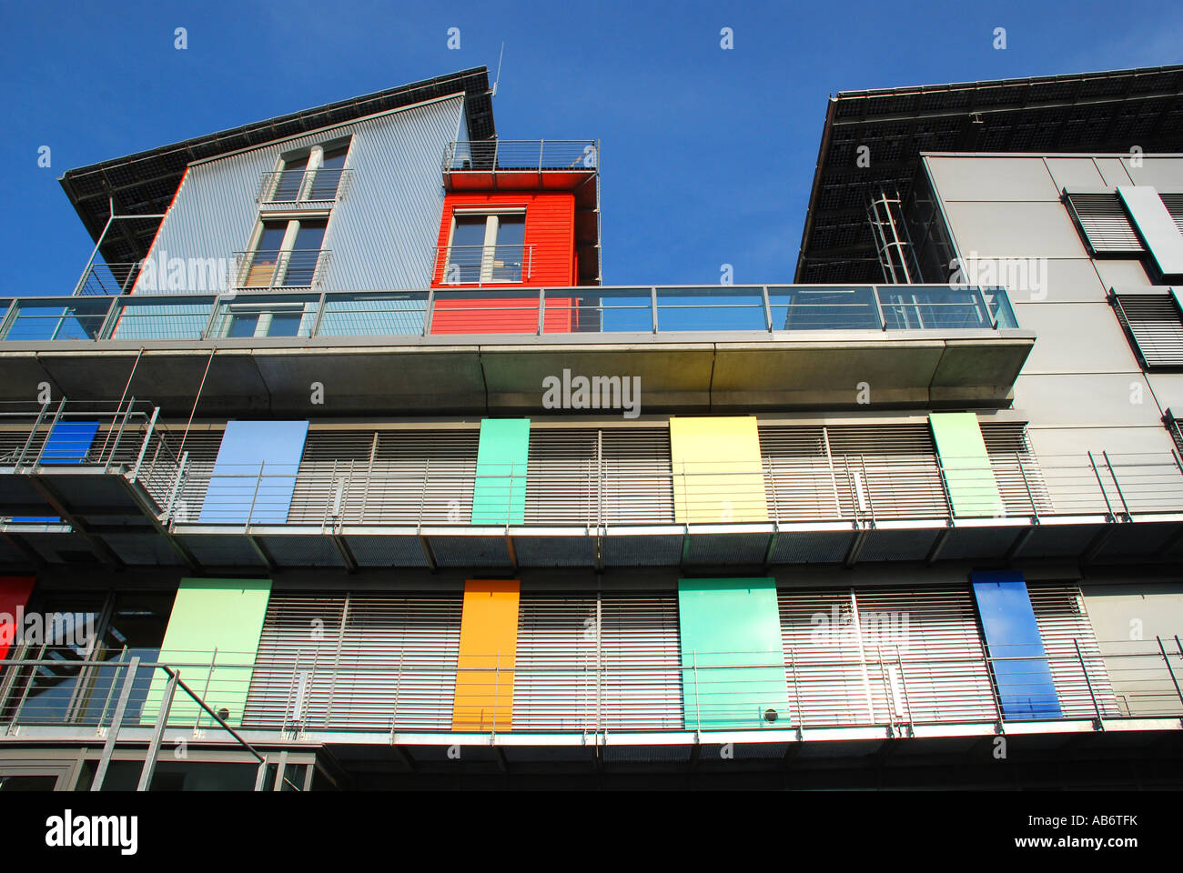 Residential and business house solar city quarter Vauban Freiburg im Breisgau Baden Wuerttemberg Germany Stock Photo