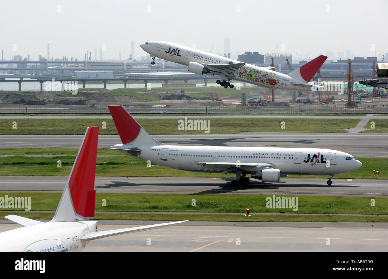 JPN, Japan, Tokyo: Haneda Airport. Planes of JAL, Japan Airlines, Terminal 1 Stock Photo