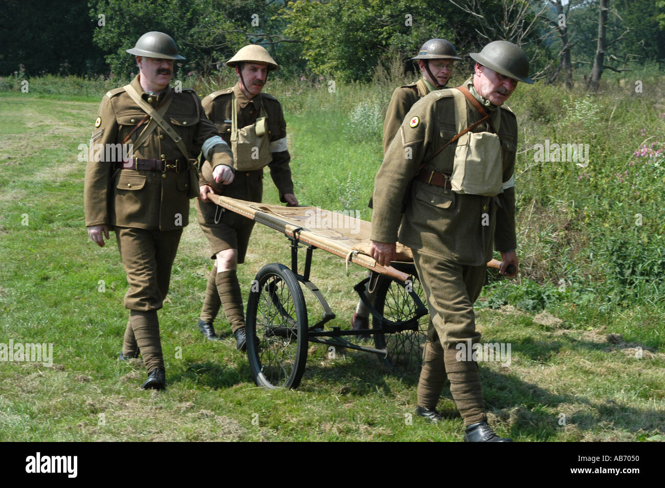 WWI reenactment stretcher bearers Stock Photo