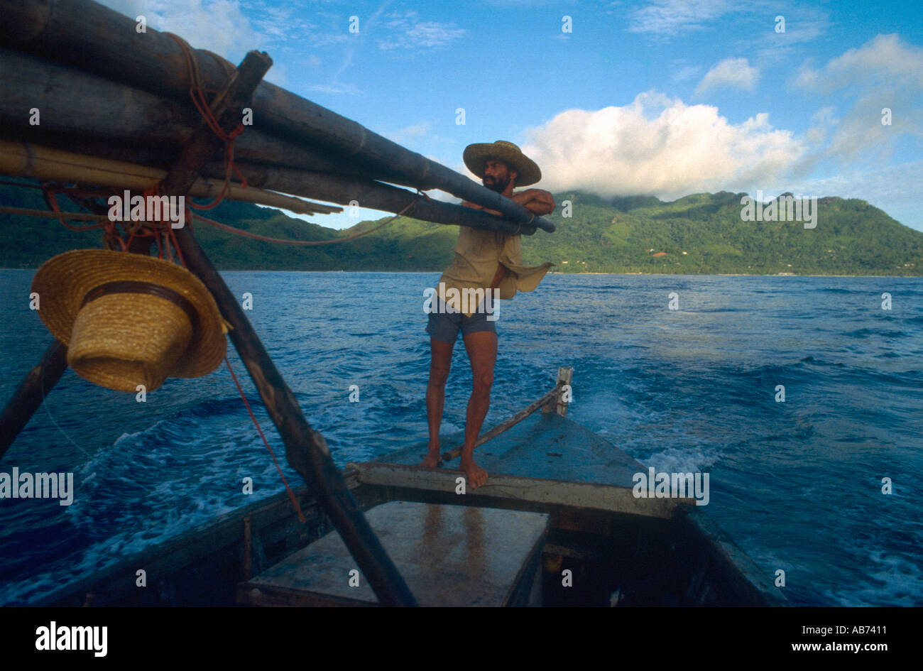 On a fishing boat in the Seychelles Stock Photo