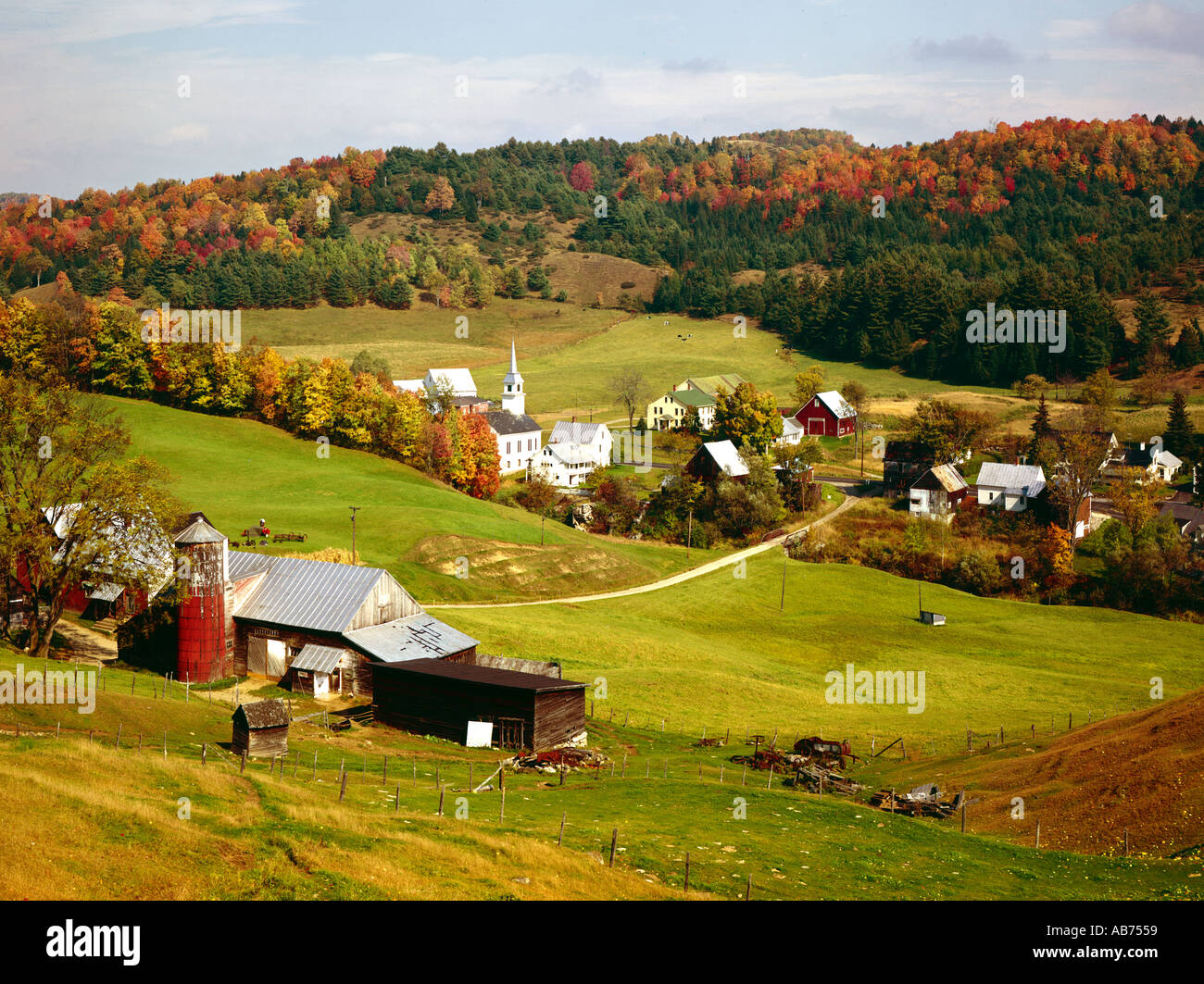 farm and village of East Corinth Vermont USA Stock Photo