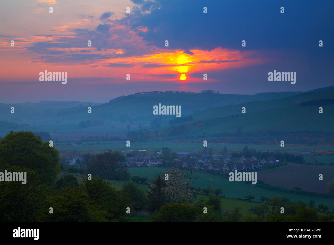Scotland Scottish Borders The Pennine Way Sunset behind the Scottish