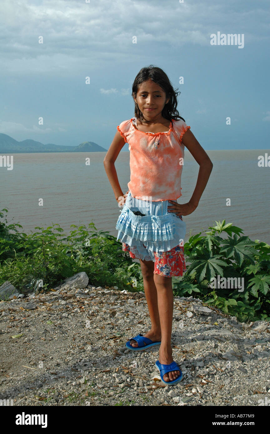 Vendor girl close to Malecon of Managua, shore of Lake Xolotlan, Managua, Nicaragua, Central America Stock Photo