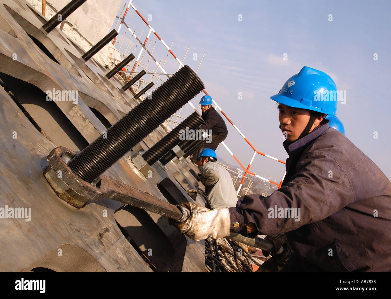 Runyang Bridge under construction over Yangtze River in China Stock ...