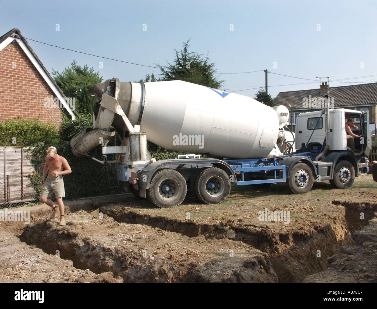 Large delivery truck reversing on building site about to start concrete