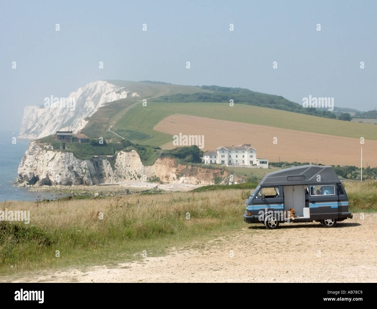 Freshwater Bay Isle of Wight camper van Stock Photo Alamy