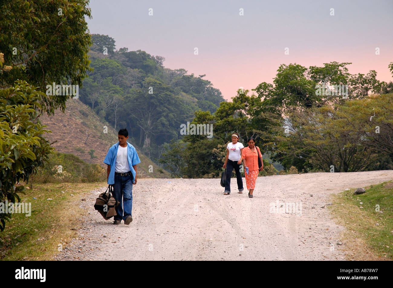 Country people returning from their work, afternoon in the countryside in the vicinity of Matagalpa, Nicaragua, Central America Stock Photo