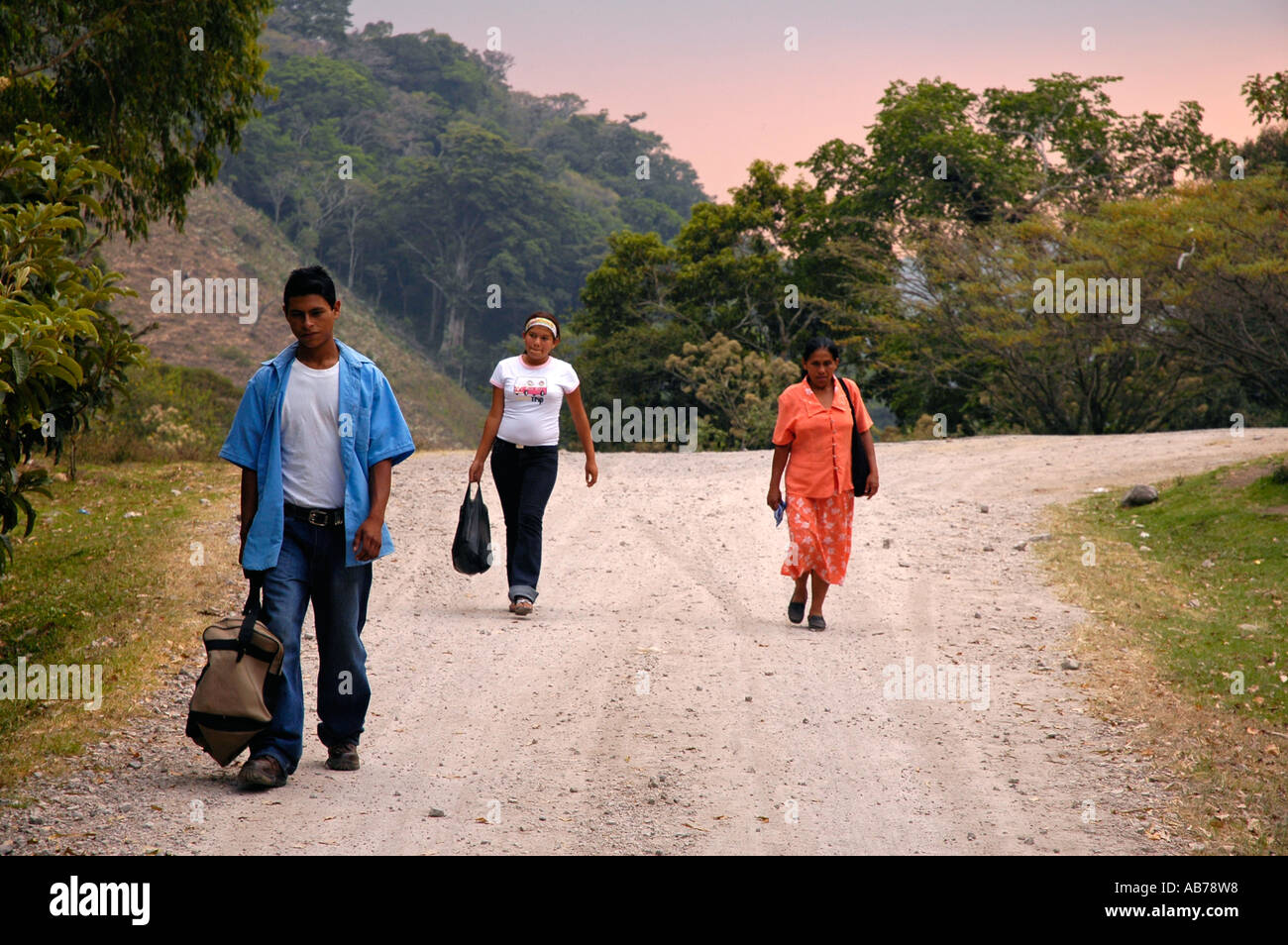 Country people returning from their work, afternoon in the countryside in the vicinity of  Matagalpa, Nicaragua, Central America Stock Photo