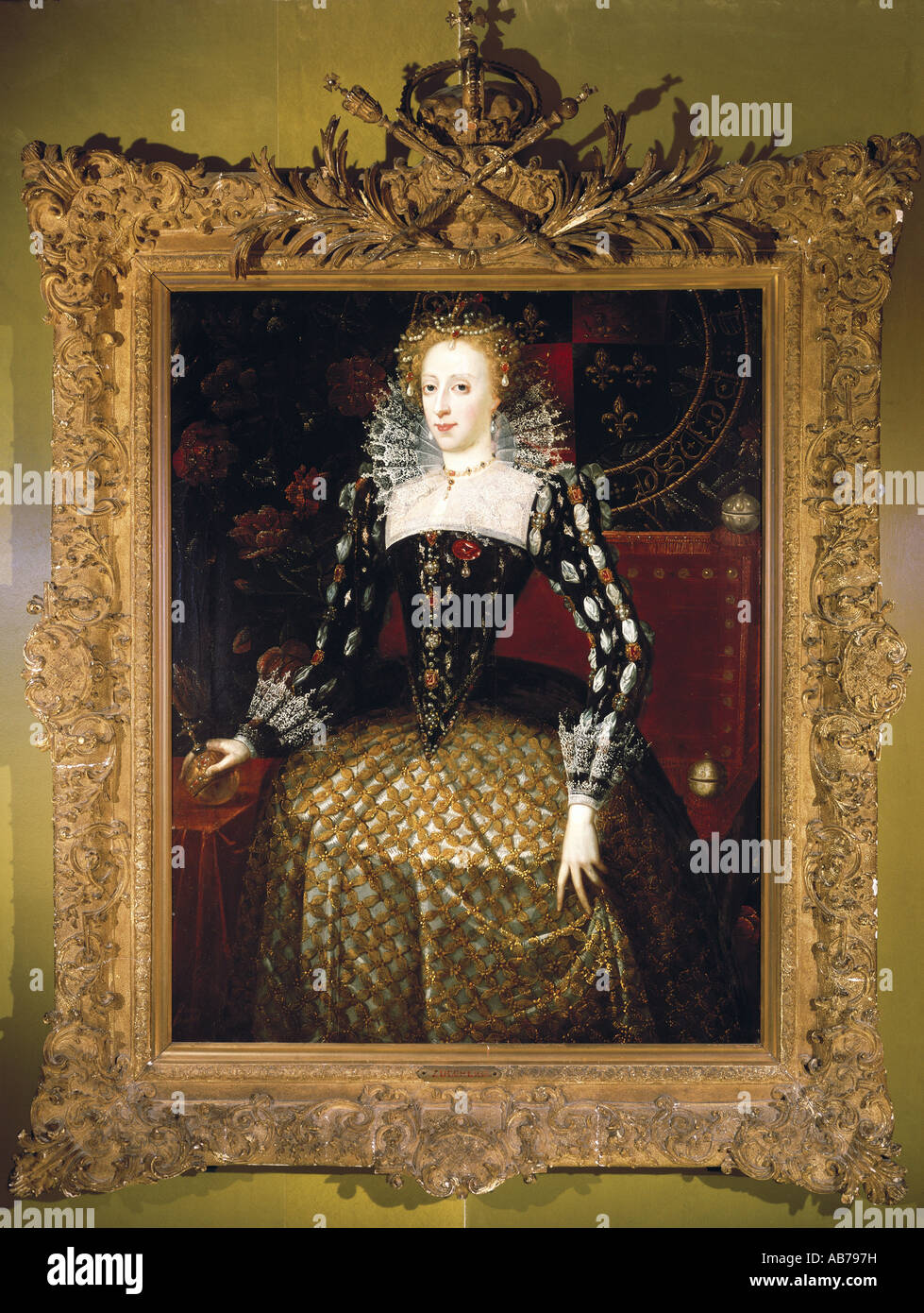 Elizabeth I, 7.9.1533 - 24.3.1603, Queen of England 17.11.1558 - 24.3.1603, half length, painting, by Federico Zuccari (1543 - 1609), oil on panel, 121 cm x 97 cm, City Museum Plymouth, , Stock Photo