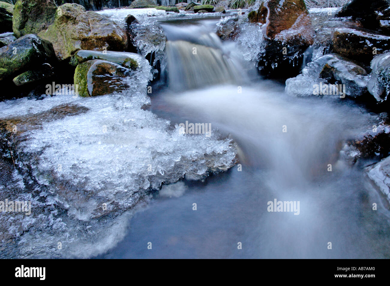 Waterfall in winter,Hamsterley Forest Stock Photo