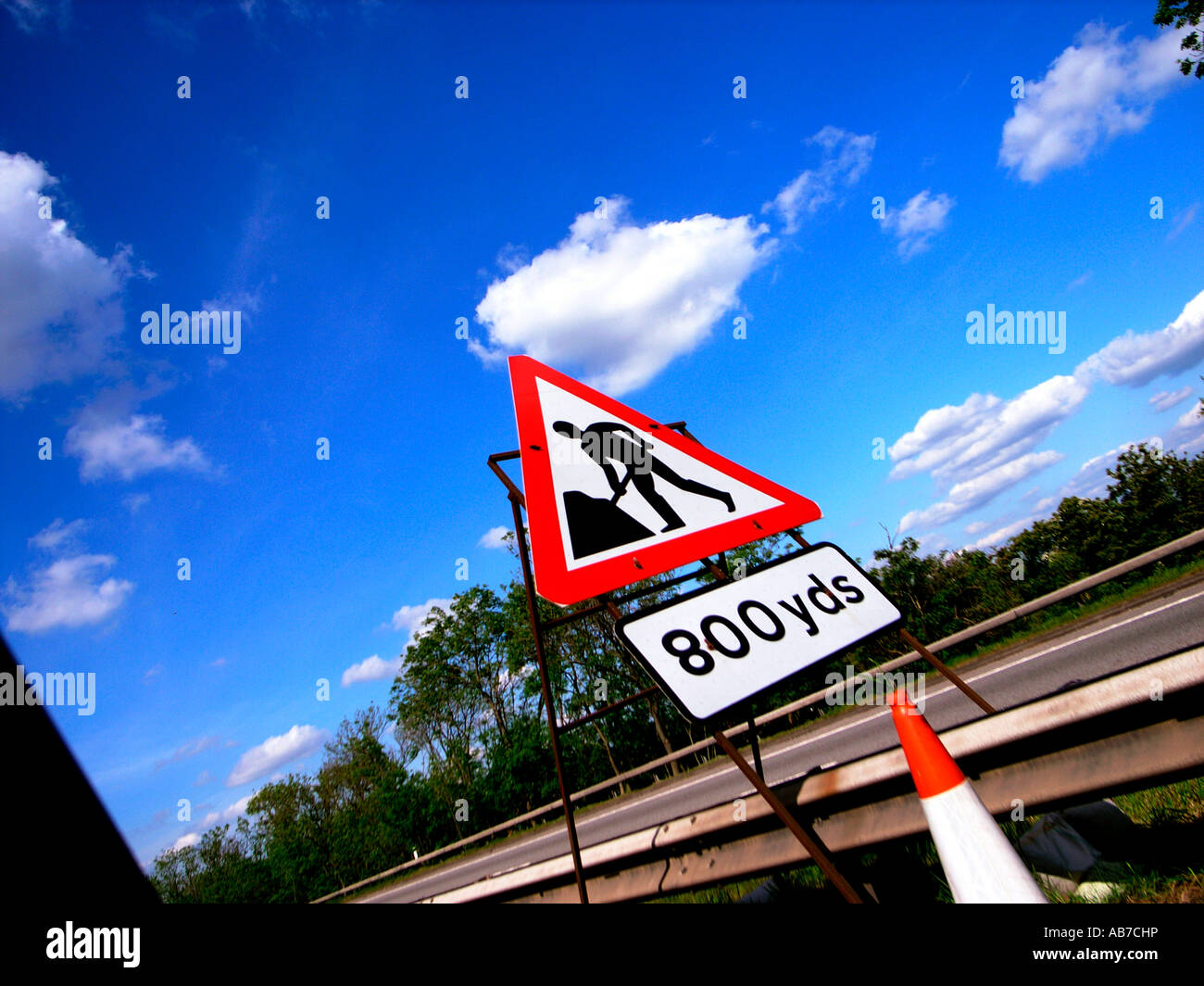ROAD WORKS SIGN ON THE A1 ENGLAND Stock Photo Alamy