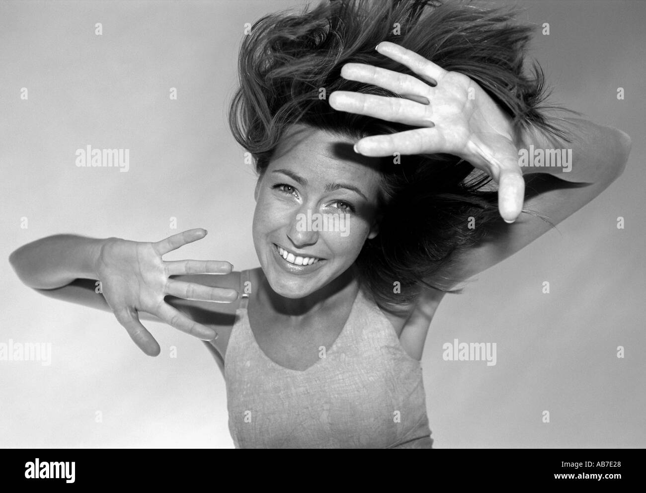Adult woman smiling camera Black and White Stock Photos & Images - Alamy