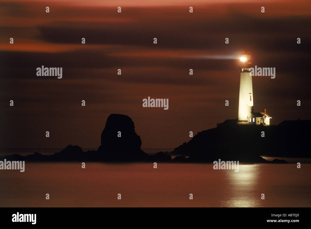 Pigeon Point Lighthouse in California at dusk Stock Photo