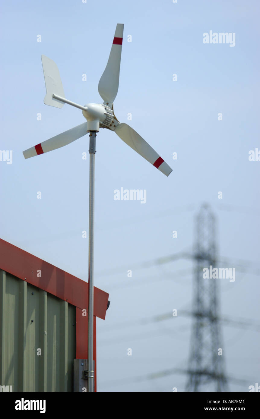 Micro Wind Turbine on roof of Powertech Ltd in Ferndown Dorset England