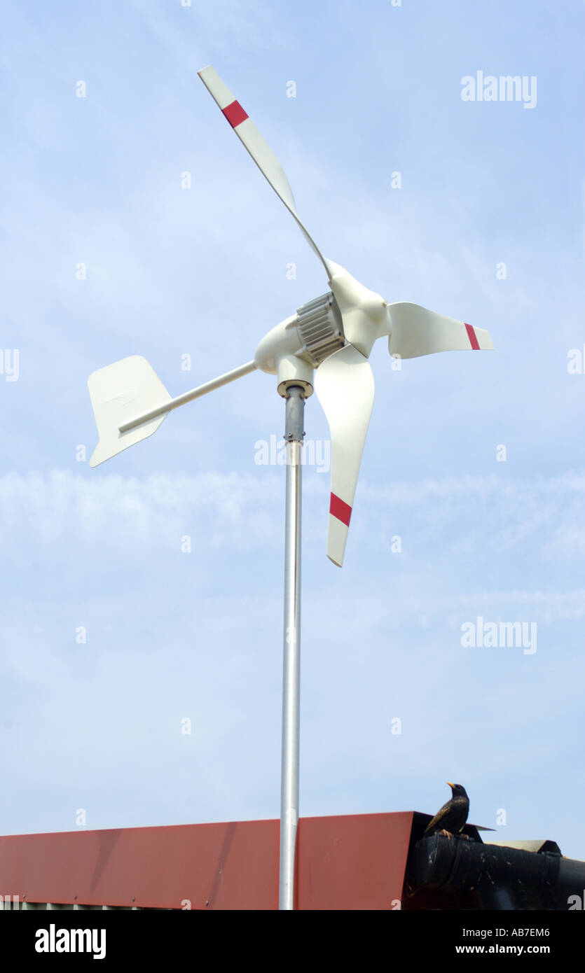 Micro Wind Turbine on roof of Powertech Ltd in Ferndown Dorset England