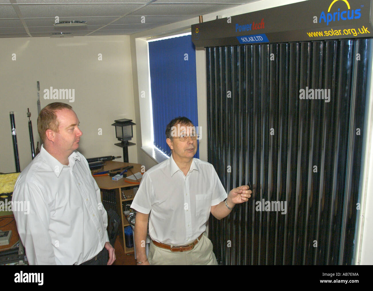 Techinicians being instucted in the instalation and use of Micro Wind Turbines and other micro power systems at Powertech Solar Stock Photo