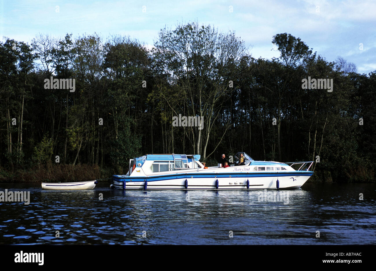 Holiday boat, Norfolk Broads, UK. Stock Photo