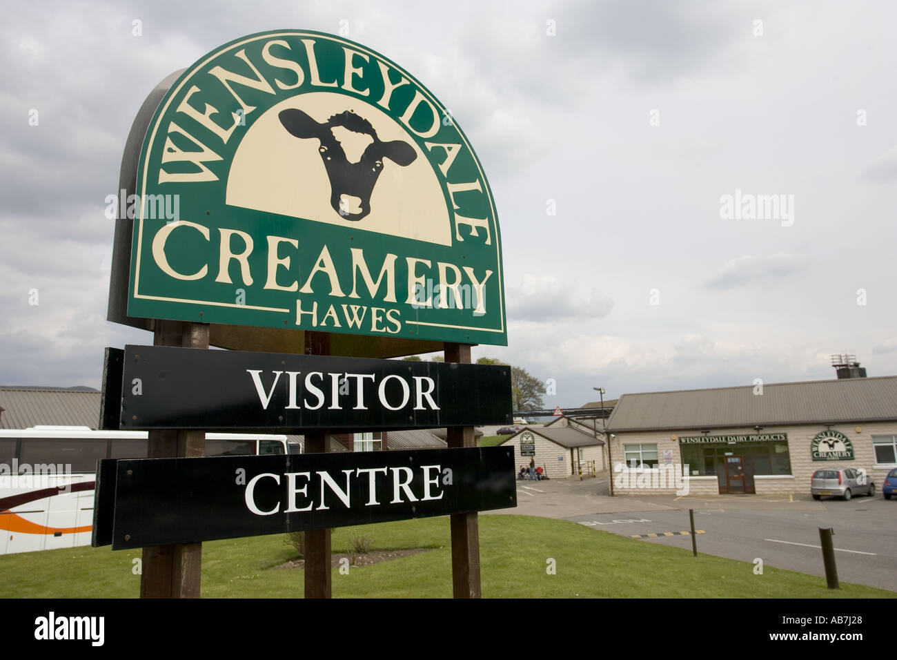 Signboard for Wensleydale cheese factory Hawes North Yorkshire UK Stock Photo Alamy