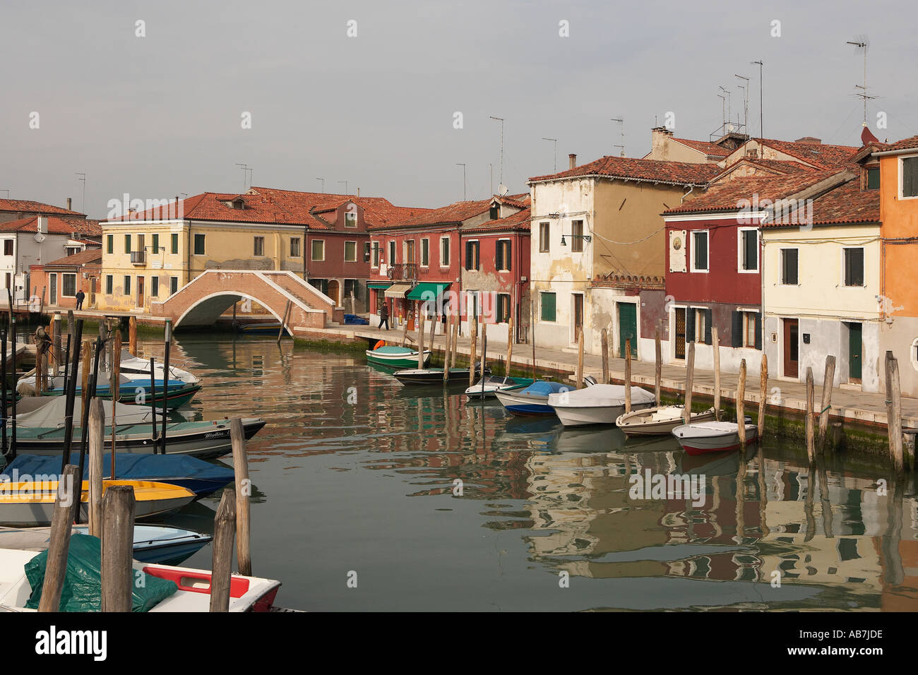 Italy Venice lagoon Murano Island colourful houses reflecting in the ...