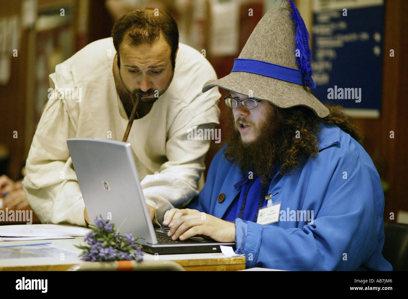 Two members of the Tolkien Society attend the Tolkien Centenery Conference at Aston University Birmingham UK in August 2005. Stock Photo