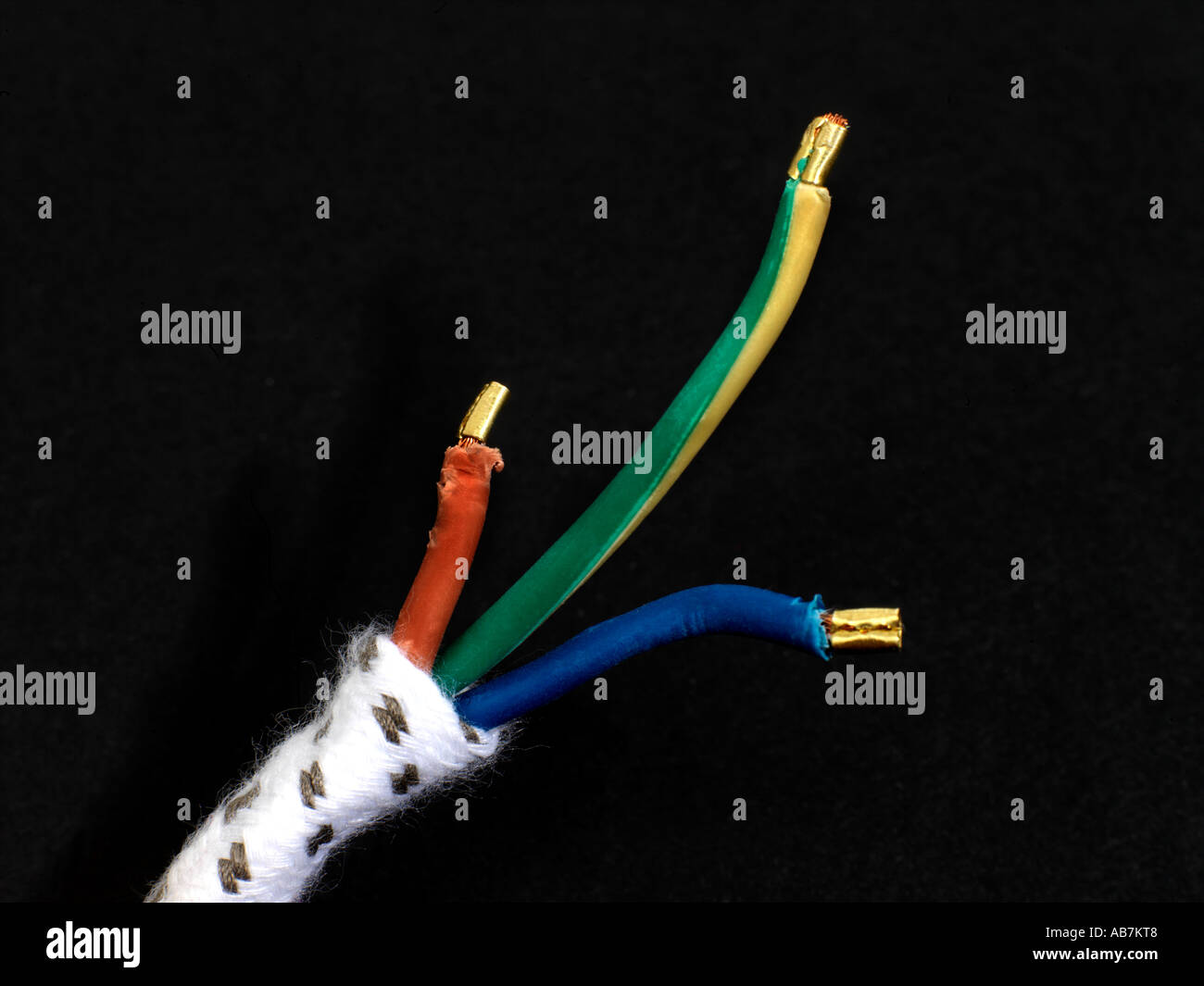 Three Core Cable With Brown Live Wire Green And Yellow Earth Wire And Stock Photo Alamy