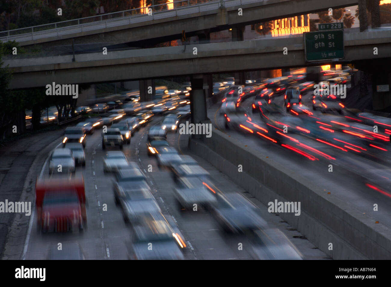 traffic downtown Los Angeles California Stock Photo