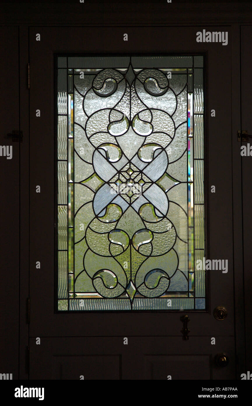 front door cut glass window Stock Photo Alamy