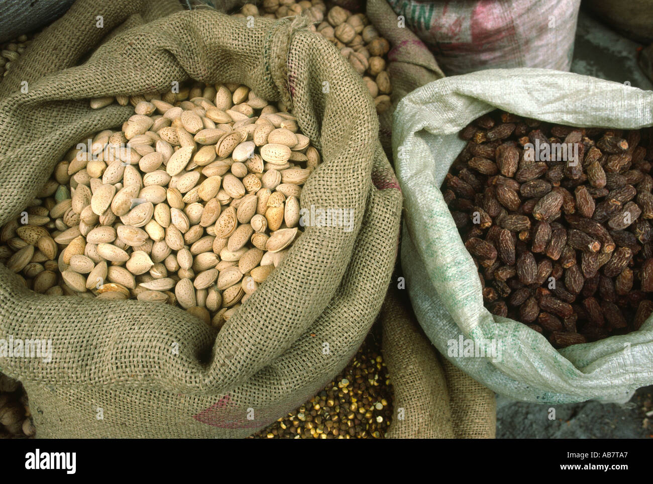 Pakistan Baluchistan Quetta bags of nuts Stock Photo