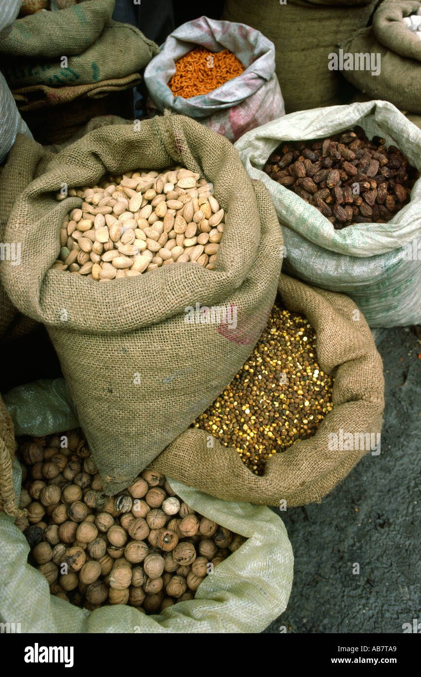 Pakistan Baluchistan Quetta bags of nuts Stock Photo