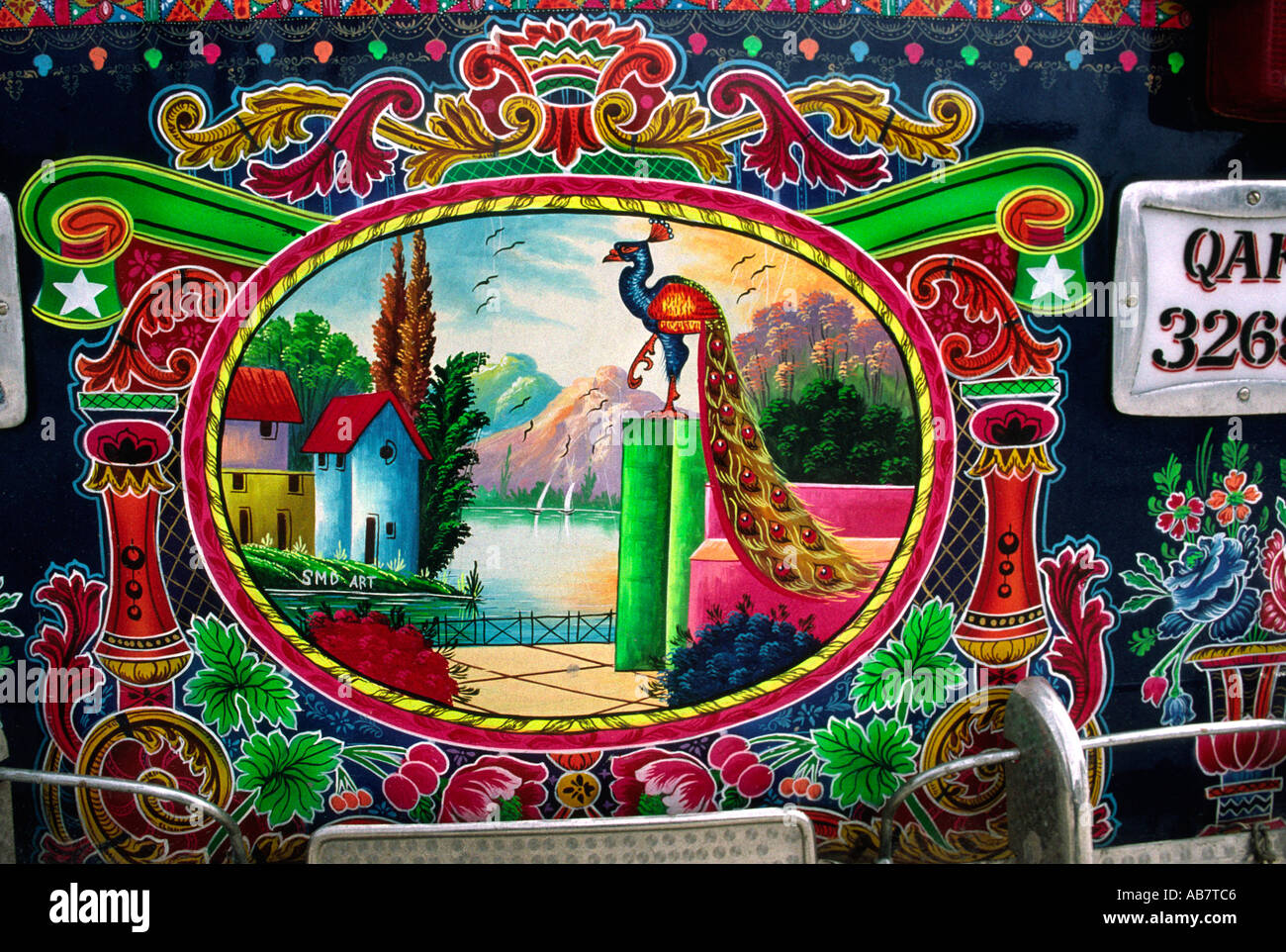 Pakistan Baluchistan Quetta decorated auto rickshaw rear detail Stock Photo