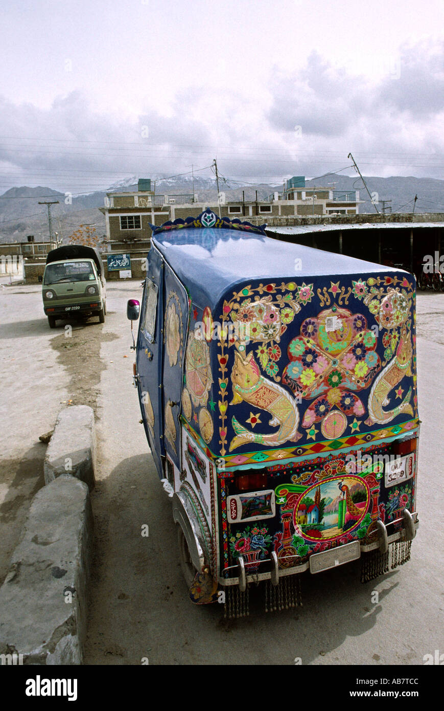 Pakistan Baluchistan Quetta back of decorated auto rickshaw Stock Photo