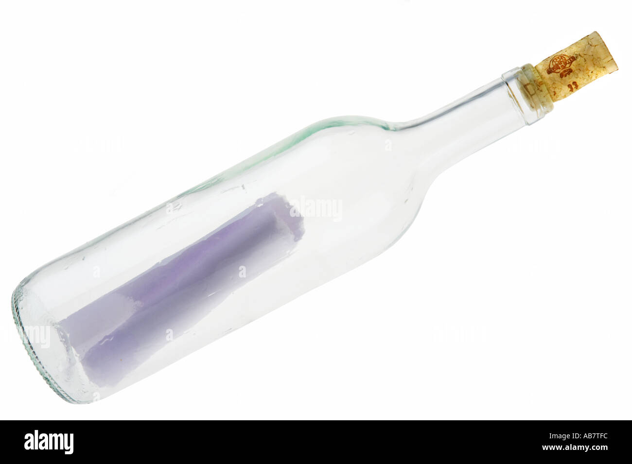 Message in a bottle cutout on white Stock Photo