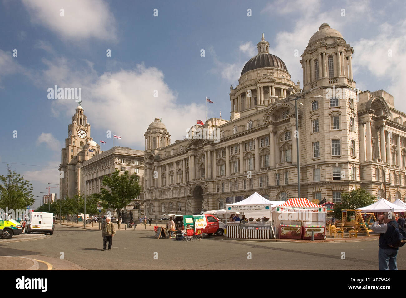 UK Merseyside Liverpool Mersey River Festival continental market in front of Dock Office Stock Photo