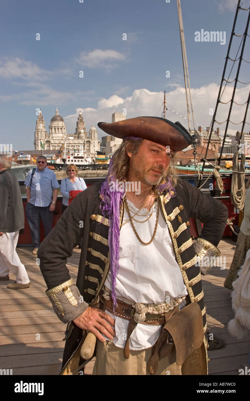 UK Merseyside Liverpool Mersey River Festival pirate Eldred de Bone on the Grand Turk Stock Photo