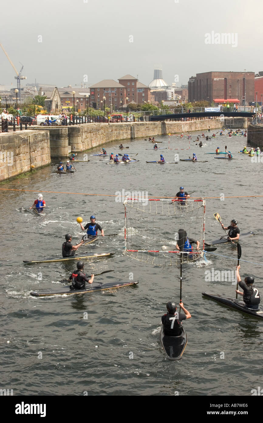 Merseyside Liverpool Mersey River Festival sport Canoe Polo tournament in Dukes Dock Stock Photo